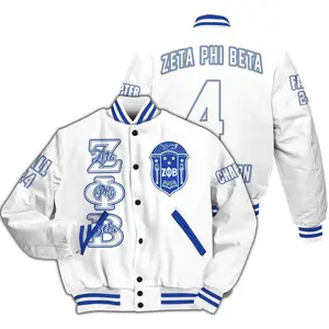 Personalized White Zeta Phi Beta Sorority Jacket, Custom Chapter Name ZΦΒ 1920 Letterman Coat, Divine Nine Greek Member Apparel, Unique Sisterhood Gift