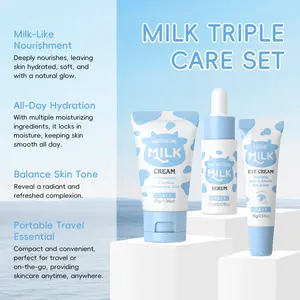 Milky Luxe Skincare Set, 3-Piece Travel Kit, Serum 17ML, Eye Cream 15g, Moisturizer 30g, Deep Hydration, Hydrating, Moisturizing, Glycerin, Glow Set, Gentle Skin Care