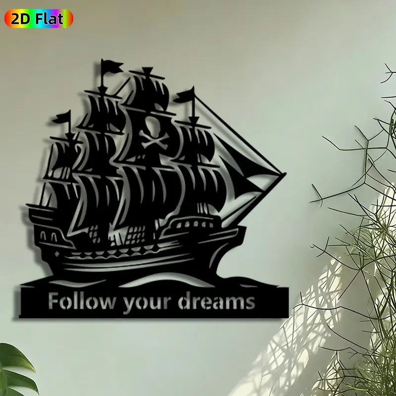 1pc Pirate Ship Metal Wall Art, Skull & Crossbones Sailing Vessel Statue Mural, Intricate Craftsmanship, Perfect for Halloween, Nautical Theme Party Decor, Perfect for Living Room Man Cave Patio Wall Decor, Ideal Gift for Pirate Enthusiasts.