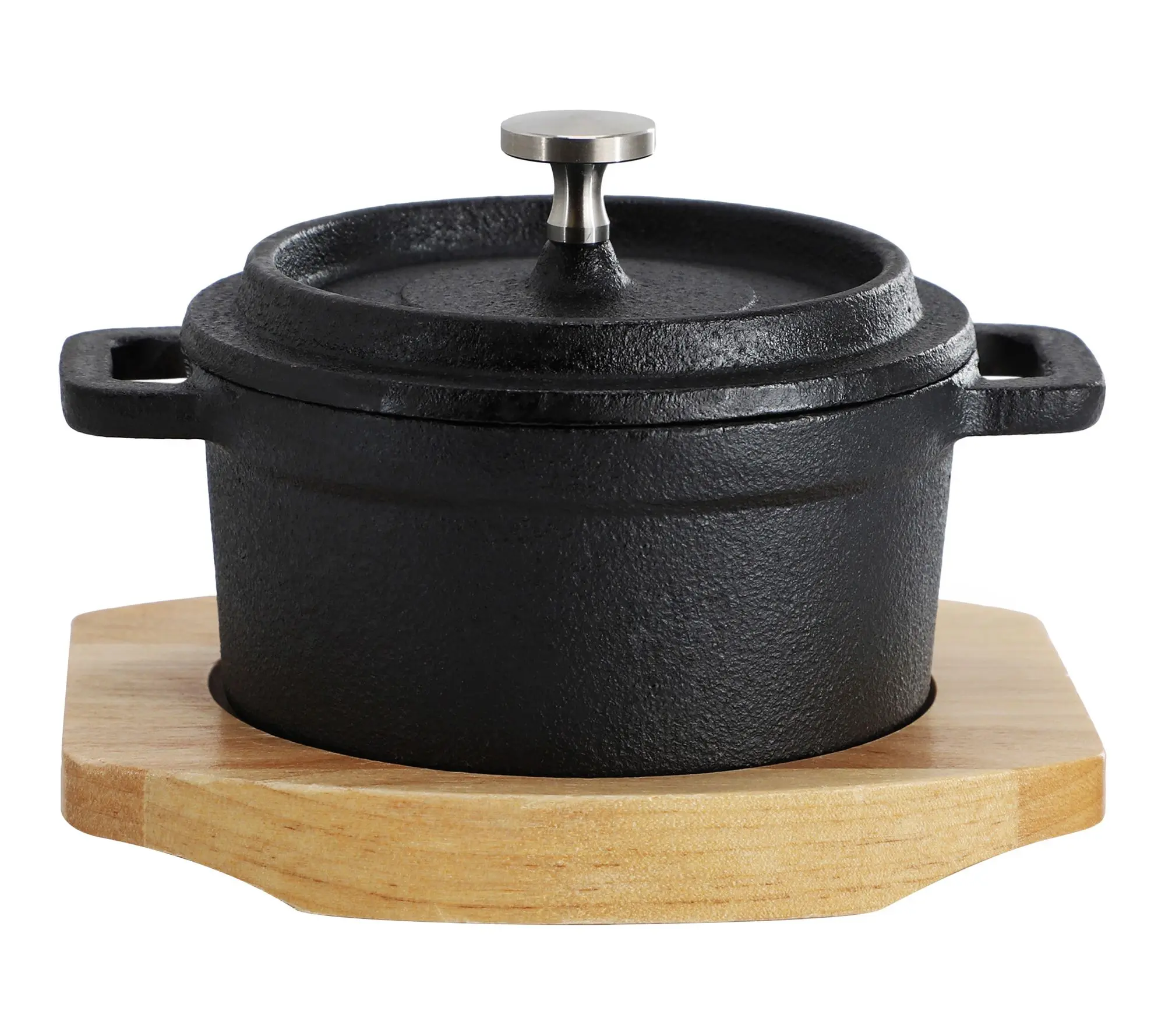 MegaChef Cast Iron 8 Ounce Mini Dutch Oven with Wood Tray