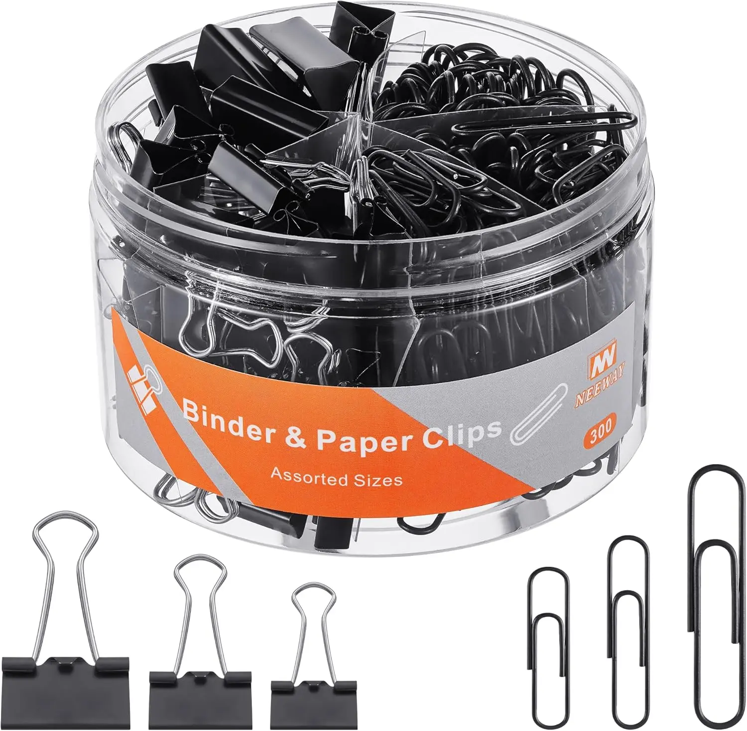 NEEWAY 300pcs Paper and Binder Clips Assorted Sizes, Black NEEWAY 300pcs Paper and Binder Clips Assorted Sizes, Black