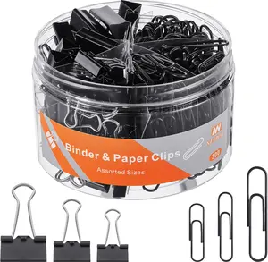 NEEWAY 300pcs Paper and Binder Clips Assorted Sizes, Black