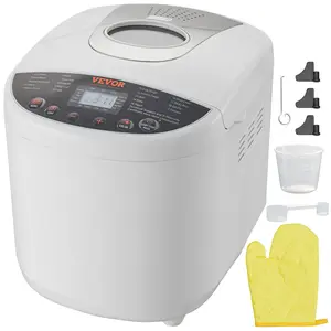 fathersdaygift VEVOR Bread Maker, 19-in-1 2LB Dough Machine, Nonstick Ceramic Pan Automatic Breadmaker with Gluten Free Setting, Whole Wheat Bread Making, Digital, Programmable, 3 Loaf Sizes, 3 Crust Colors, White