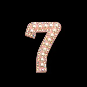 10pcs Pearl Rhinestone Number Iron-On Patches, Cute 3D DIY Embellishments, Sewable/iron-On, Clothing/bag/hat Decorations