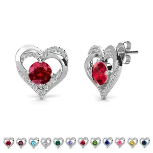 Birthstone Double Heart Earrings with Simulated Diamond CrystalsGift