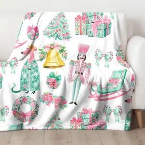 Preppy aesthetic Chinoiserie Christmas blanket, trendy nutcracker ballet home decor, nutcracker ballerina gift, cozy warm winter blanketstress relief blanket