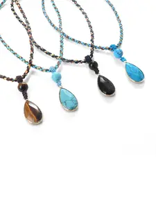 Vintage Handwoven Necklace for Men and Women, Adjustable Beaded Design Natural Stone Pendant, Bohemian Couples Friendship Jewelry Gift