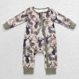 LR0662--hunting deer milk silk green baby boys clothes sleeper Camo Deer Sleepwear Bodysuit