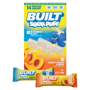 Built Bar Sour Puff Blue Razz Blast & Sweet Peach Punch Protein Bars 14 count