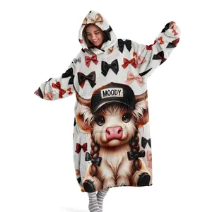 hoodie blanket, Wearable Blanket, Cozy Hooded Blanket, Women's Hooded Blanket Sweatshirt, Wearable Blanket Robe, Cute Cow Print Thick Home Clothes, Christmas Gift for Wife, Valentine's Day Present, Christmas Gift, Valentine's Day gift, Cow Pattern Blanket