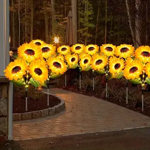 2/4 pieces, solar-powered sunflower lights, outdoor IP65 waterproof rating, suitable for courtyards, lawns, gardens, patios, walkways, weddings, and path decorations.