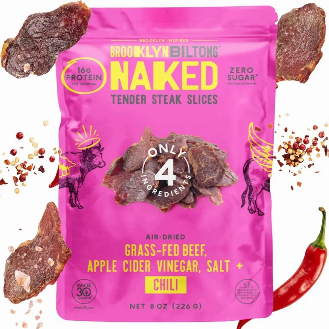 Brooklyn Biltong Air Dried Grass Fed Beef Snack, South African Beef Jerky (8 oz, Pack of 1) - Whole30 Approved, Paleo, Keto, Gluten Free, Sugar Free, Made in USA - (Peri Peri)