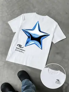 Men's Loose Fit Fashion Print T-Shirt, Fun 3D Star Pattern, Casual Daily Wear, Unisex Youth College Street Style