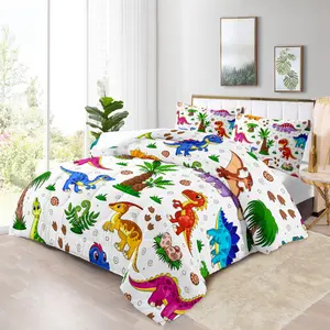 2D Print Dinosaur Pattern Bedding Set, Soft Bedding Sets, Soft Breathable Polyester Fabric, All-Season Use, Includes 1 Fitted Sheet + 2 Pillowcases
