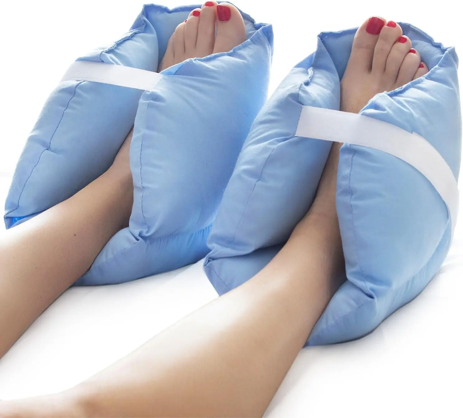 DMI Heel Cushion Protector Pillow to Relieve Pressure from Sores and Ulcers, Foot Pillow, FSA HSA Eligible, Adjustable in Size, Blue, White, Sold as a Set of 2