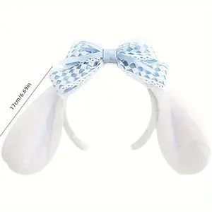 1pc Lovely Cartoon Snario Character Cinnamon Dog Ears Bowknot Decorative Head Band Cute Plush Non Slip Hair Hair Hoop For Women And daily use