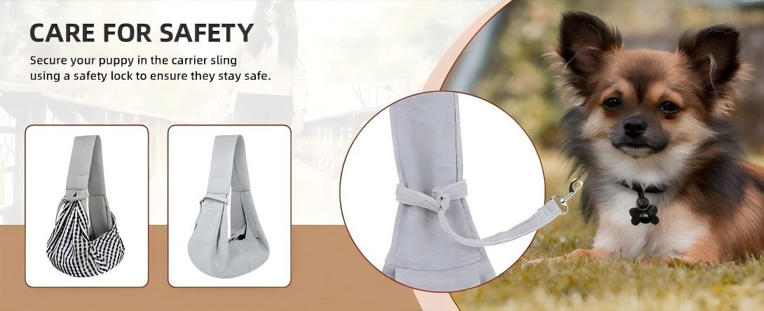 Small Dog Sling Carrier Soft-sided crossbody puppy carrying bag, adjustable sling pet pouch suitable for medium dogs or cats while traveling. Breathable design with built-in poop bag dispenser, supports up to 15 lbs