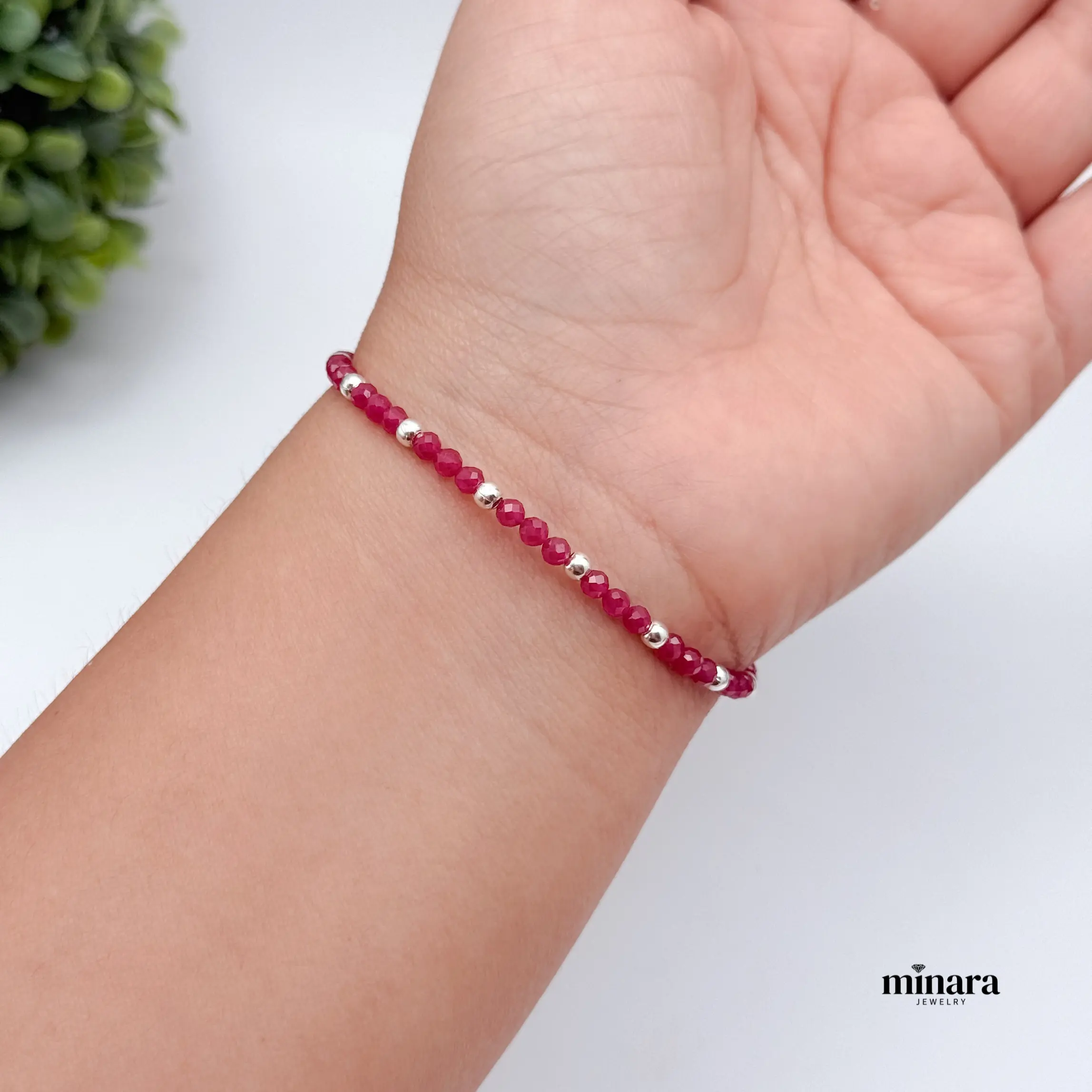 MINARA 950 Silver - Pulsera Chaquira Ruby 3mm