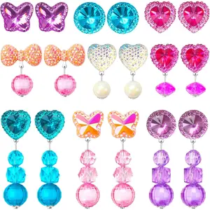 7/9 Pairs Clip on Earrings for Girls, Kids Clip On Earrings Party Favor, Toddler Earrings Princess Pretend Play Jewelry Set, Cute Dangle Earrings Dress up Gifts