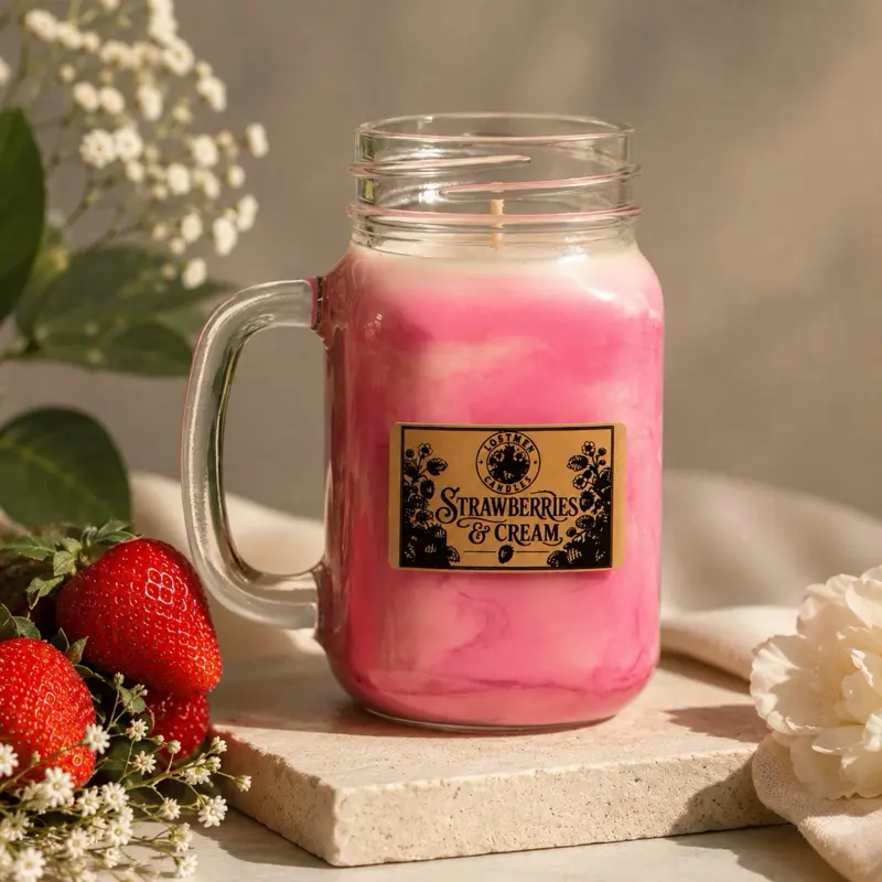 Strawberries & Cream Scented Candle ( Single Wick)