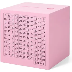 Savings Challenge Money Bank, Wooden Cash Saving Box with $2000 Goal, Piggy Bank for Kids and Adults (Pink)