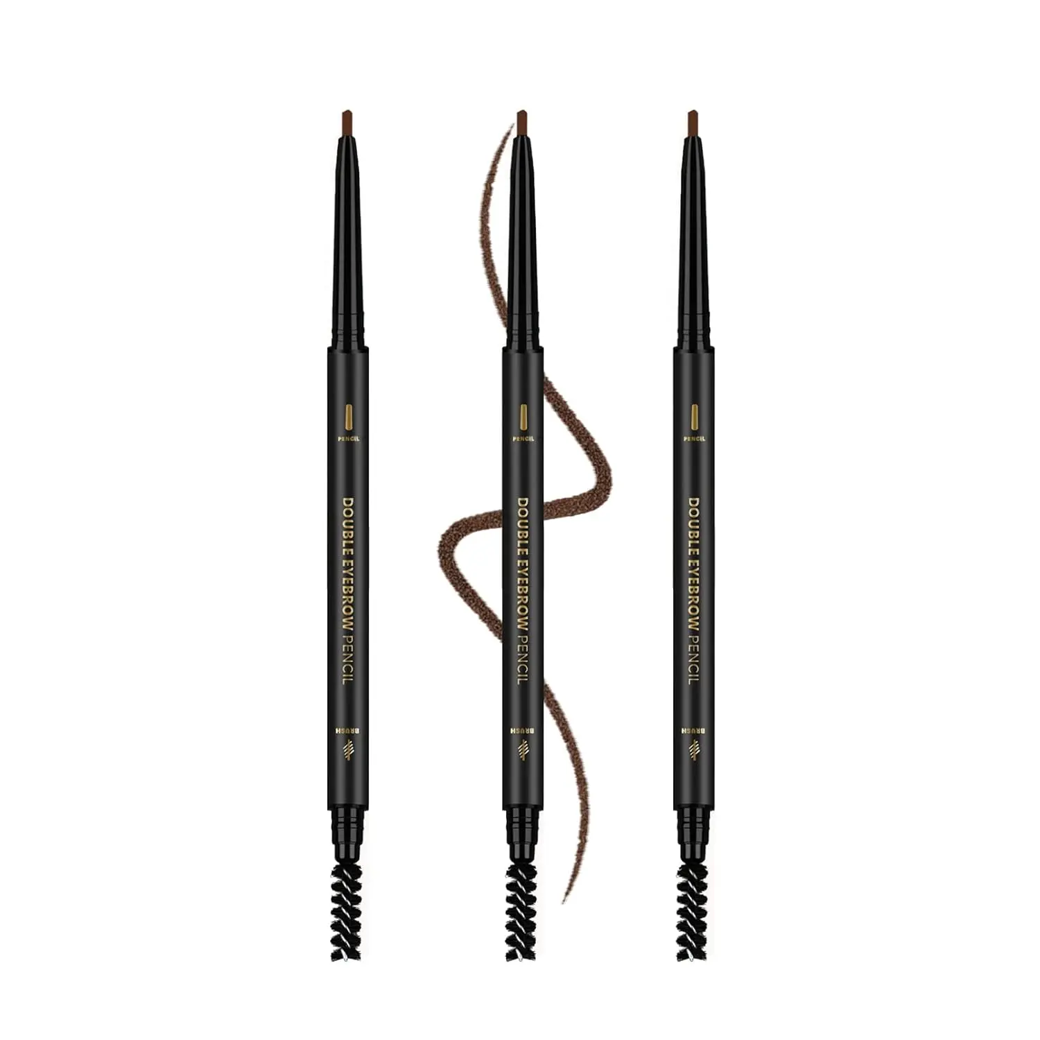 3 Pcs Waterproof Eyebrow Pencil Set, Dark Brown Longwear Brow Definer with Brush, Smudge-Proof & Precision Tip, Professional Makeup Pencil for Natural Fuller Brows
