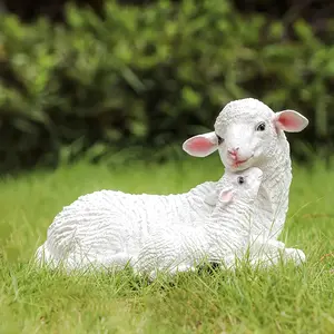 1pc Garden Lamb Statue Decoration Ornament, Simulated Animal Sheep Ornament, Outdoor Garden DIY Resin Handicraft Sculpture, Suitable for Yard Lawn Balcony Home Decoration, New Home Gift