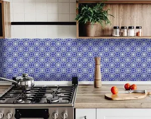 360 Stand 8x8 in. Blue & White Floral Peel & Stick Removable Wall Decor Tiles, Peel And Stick