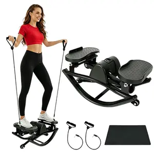 Wetough Rock Stepper Step Side-to-Side Lateral Rocking Fitness Stepper with Digital Monitor/Resistance Bands Machine for Home Workout
