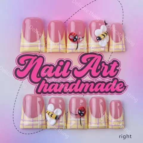 Delicatething Y2K Style Duckbill Nail Tips, Handmade Wearable Nails, Handmade Press On Fake Nails, Decorative Nails, 4 Sizes XS S M L, Perfect Gift for Girls, Family Gatherings, Dates, Parties