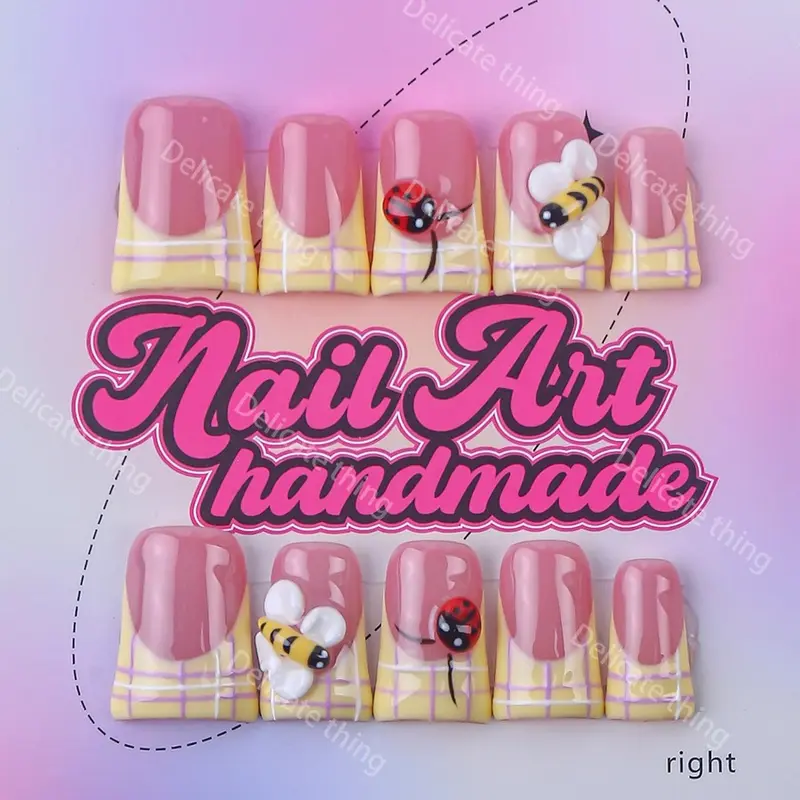 Delicatething Y2K Style Duckbill Nail Tips, Handmade Wearable Nails, Handmade Press On Fake Nails, Decorative Nails, 4 Sizes XS S M L, Perfect Gift for Girls, Family Gatherings, Dates, Parties