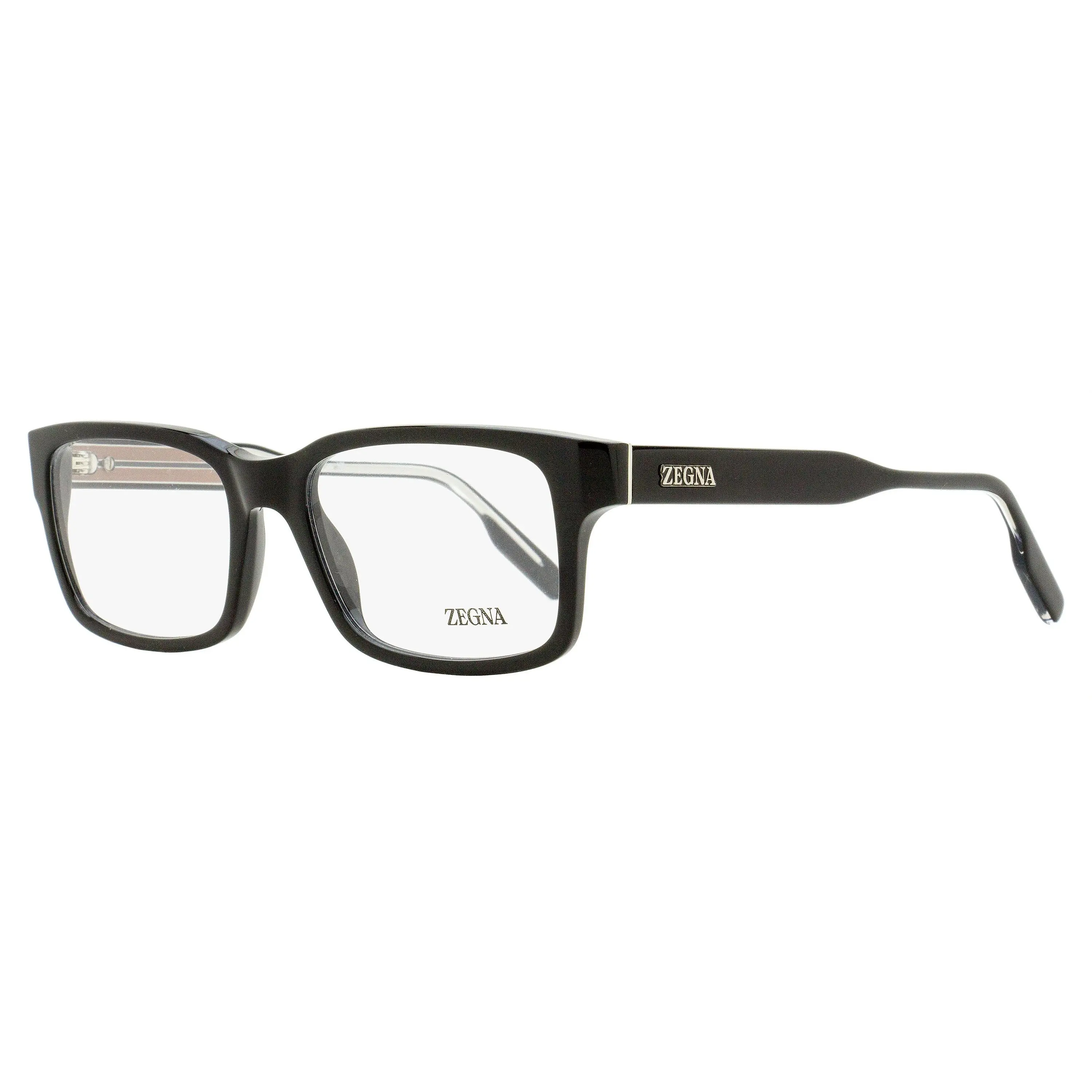 Zegna Men's Contemporary Full Rim Eyeglasses - EZ5254 001 Black, Soft Rectangular Frame, 54mm, Exposed Wire-Core, Demo Lens, Contemporary Design, Modern Tastes, Rectangle Shape, Refined Aesthetic