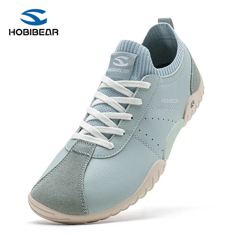 HOBIBEAR Wide Toe Casual Sneakers, Synthetic Leather Spliced Walking Shoes, Flexible Rubber Sole Daily Light Hiking Shoes