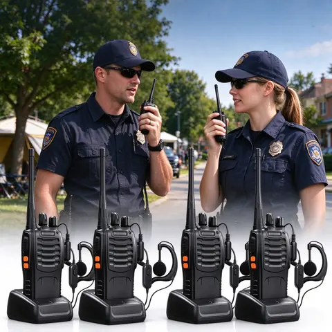 Portable 2-Way Ultra-Long-Range Walkie Talkie Kit, Rechargeable Handheld Dual Band Radio with Headphones, Li-ion Batteries, Charger, Flashlight, 3 mi Range in Open Areas, 8-9 Hours Long-Lasting Power