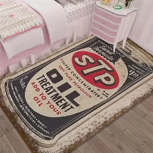 1pc STP Vintage Oil Design Area Rug - Machine Made Polyester, Low Pile, Lightweight, Washable, Rectangle Rug for Bedroom, Living Room, Kitchen, Hallway, Office - Indoor/Outdoor Decorative Rug