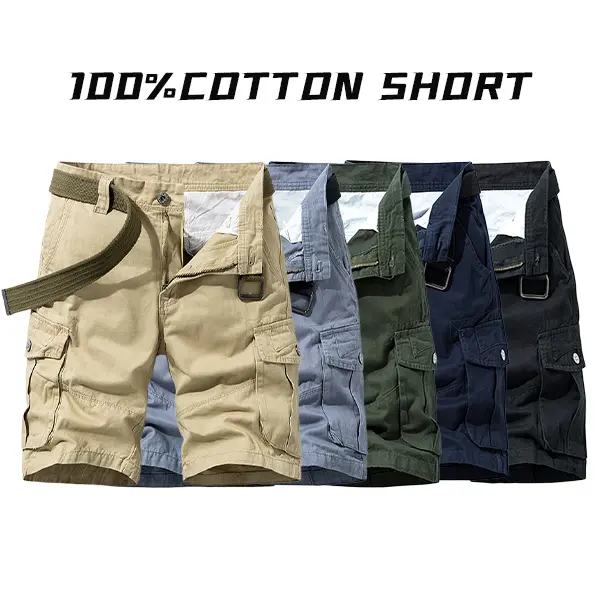 Men’s Summer Pure Cotton Cargo Shorts — Skin-friendly, comfortable, breathable, and wear-resistant; suitable for daily commuting, summer travel, and outdoor fishing.