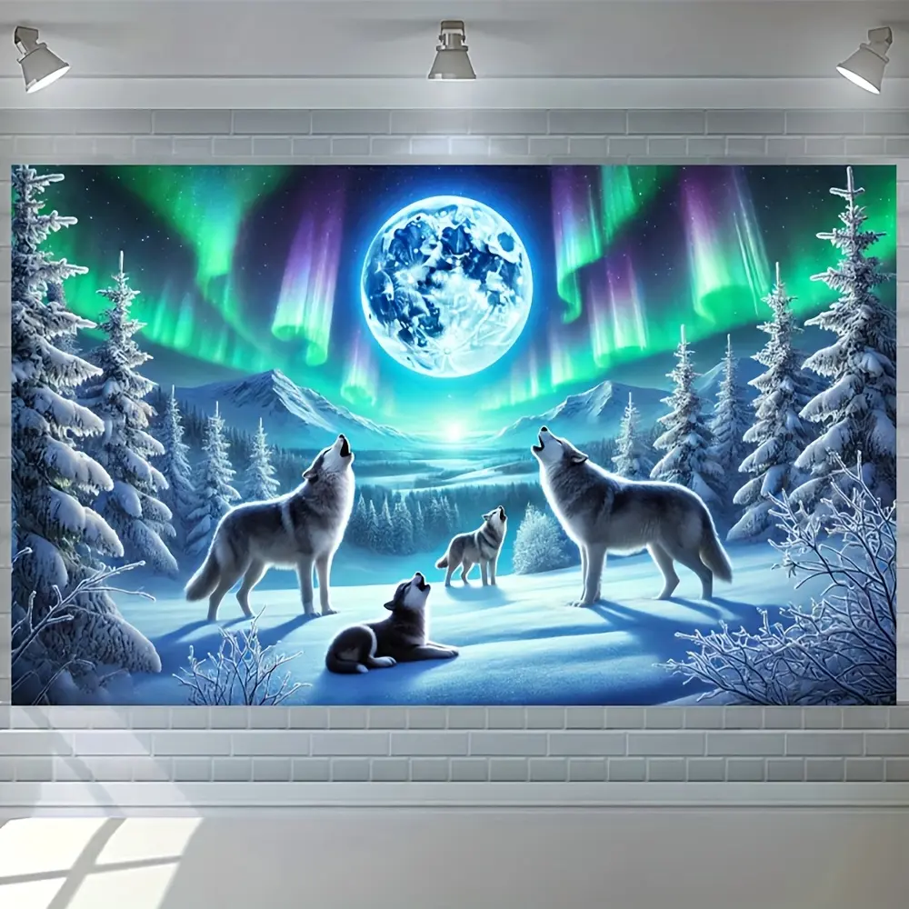 Snow Wolf Tapestry - Smooth, Lightweight Print Ice Wolf Backdrop, Winter Animal Theme Wall Hanging, Wildlife Decor for Living Room, Bedroom Home Decoration