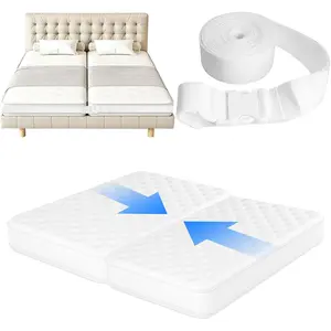Adjustable Mattress Straps Converter for Twin to King Bed, Twin Beds Connector to Make a King, Long Bed Mattress Connector with Buckle for Two Twins (White)