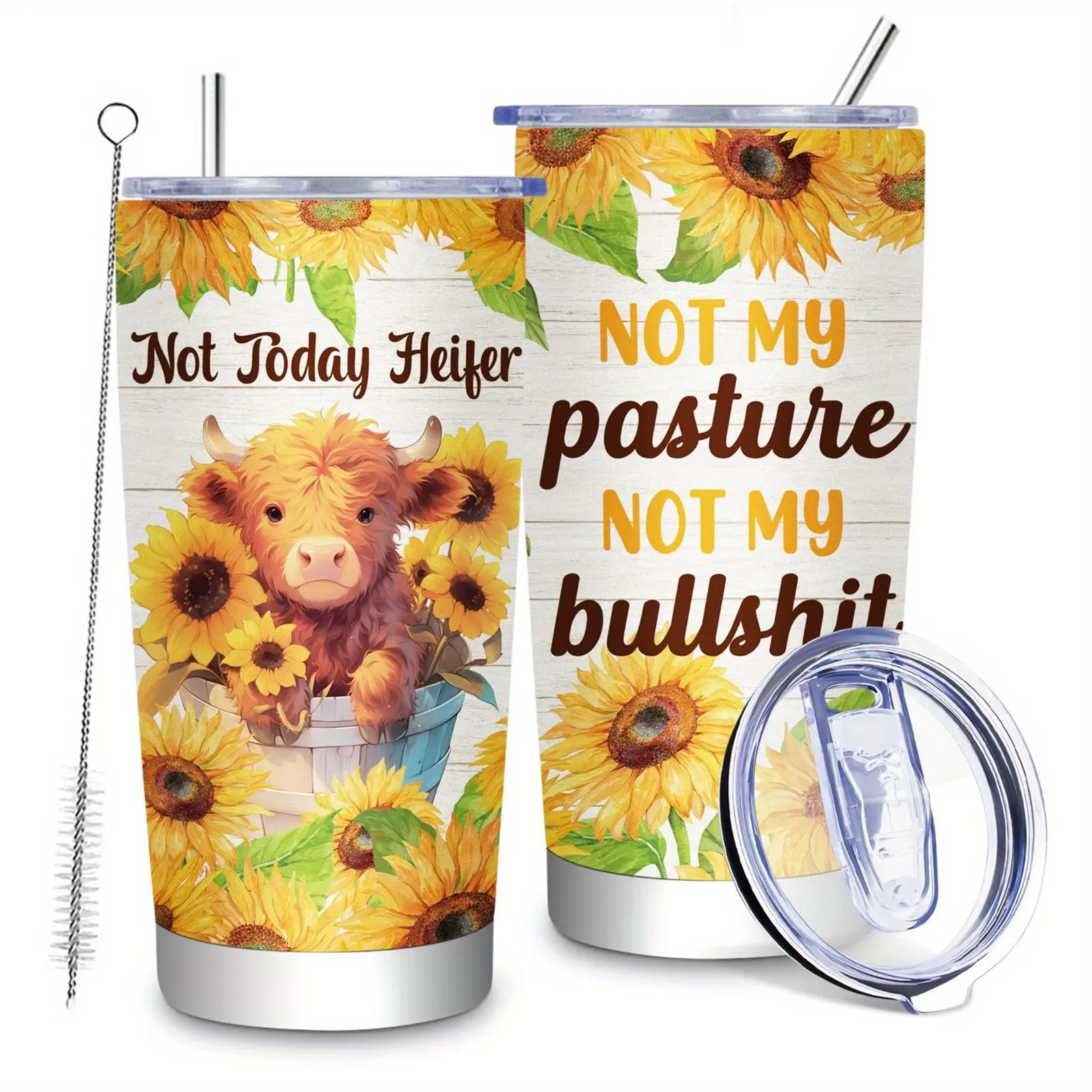 20oz Stainless Steel Vacuum Flask Tumbler, Portable Highland Cow Print Coffee Thermos with Lid, Long-Lasting Insulation (Above 48 Hours), Trendy Design, Ideal for Car & Travel, Women's Heifer Gift, Flasks