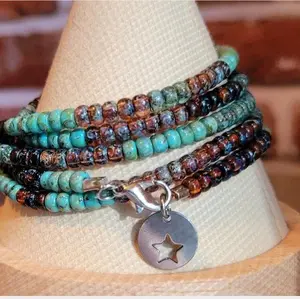 Boho Handmade Turquoise and Topaz Seed Bead Wrap Bracelet for Women bracelets charm bracelet cool jewelry