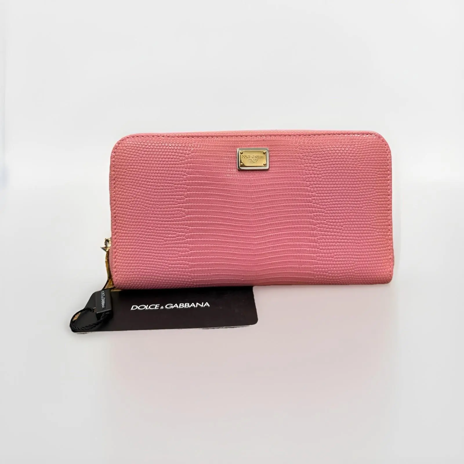 Pre-owned As Seen On Screen As Seen On Screen SE41569 Dolce & Gabbana Pink Croc Embossed Full Zippy Wallet