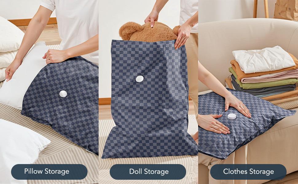 6-Pack Oxford Cloth Vacuum Storage Bags（ 1S+1M+2L+2XL）Space Saving for Clothes/Bedding/Quilts/Cabinets Essential Travel Storage Solution with Hand Pump Compact Travel Solutions Organiser