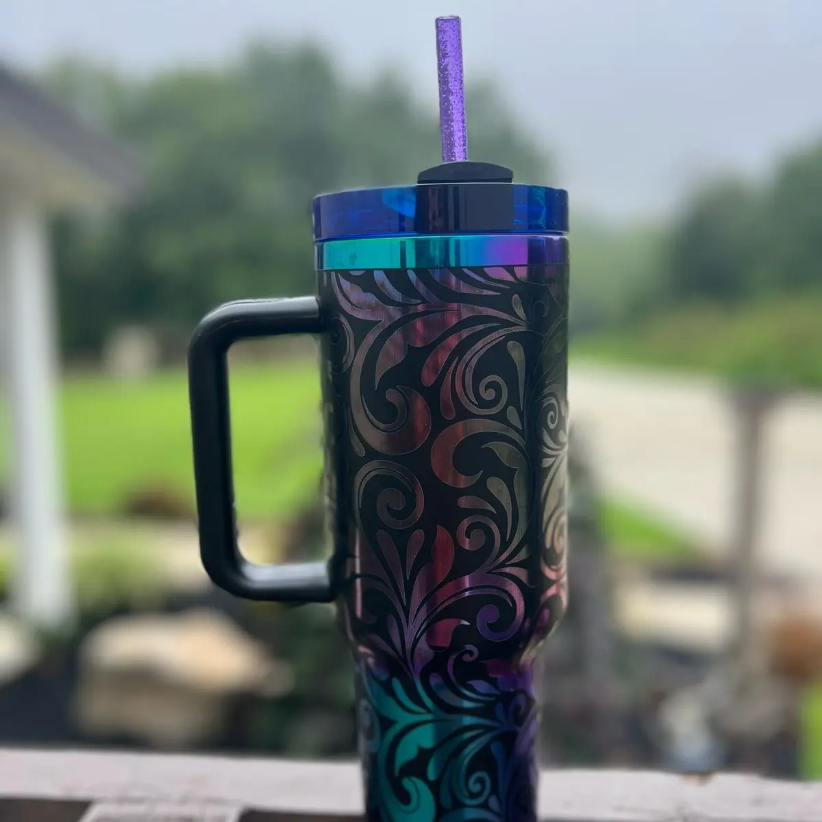 Engraved paisley design 40 oz tumbler