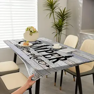 [Vibrant Tablecloth] Vibrant Colorful 1pc Elastic Edge Tablecloth  Polyester Rectangular Outdoor/Indoor Table Cover with Stretch Fit for Camping Picnics Outdoor Dining Rustic Style Easy Maintenance Versatile Accessory