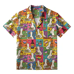 Men's Funny Goose Aloha Hawaiian Shirt Bohemian Style Short Sleeve Pocket Y2K Summer Beach Tops Chic Harajuku Buttons Tunics