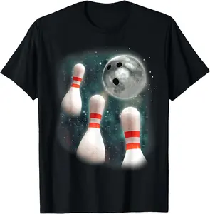 Three Candlepin Moon 3 Bowling Pin Weird Funny Bowler T-Shirt Classic Cotton Top
