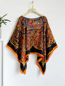 French Luxurious Baroque Pattern Silk Feel Shawl, Windproof Sandproof Soft Scarf, Fashionable Versatile Wrap for Stylish