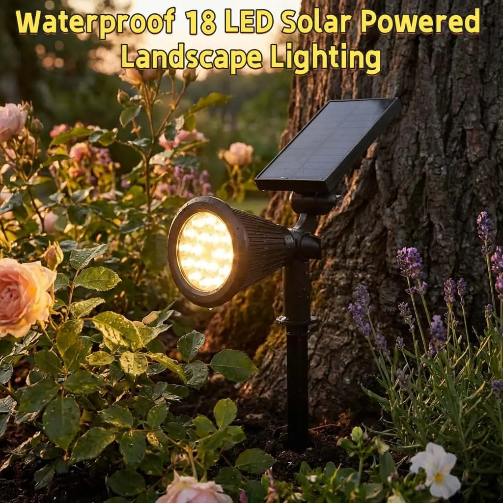Solar Spot Lights Outdoor Waterproof, 2 Pack 18 LED Solar Powered Landscape Lighting Low Voltage Auto On/Off for Garden, Yard, Tree, Flag, Wall, Pathway