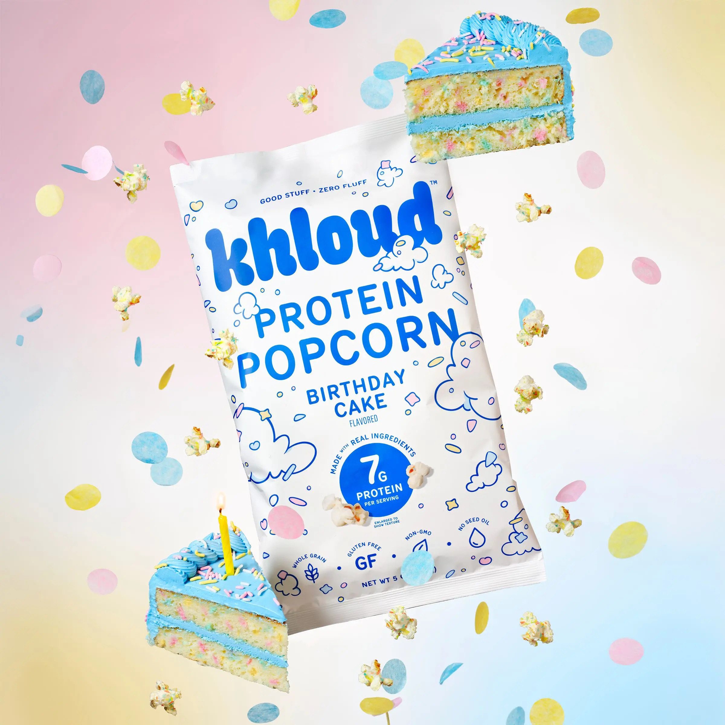 Birthday Cake Khloud Protein Popcorn by Khloe Kardashian | 7g of Protein Per Serving | No Seed Oils | Gluten-Free | Available in 4pk or 12pk