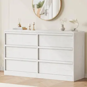 White 6 Drawer Dresser for Bedroom Modern Wooden Double Dresser Organizer with Large Storage for Living Room Nursery or Hallway White